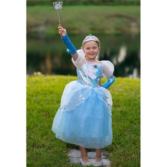 Princess Dress for Girls Puff Sleeves Princess Costume Blue Fancy Dress Up for - Picture 3 of 7